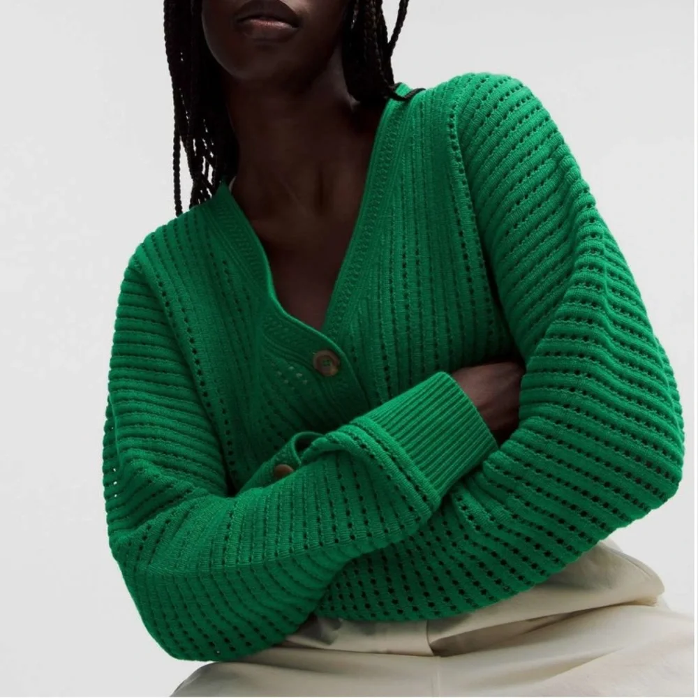 NWT Lululemon Cotton Crochet Mesh Relaxed-Fit Cardigan Sz XL - Picture 2 of 7